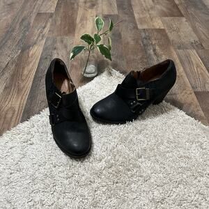 Clarks Indigo Boho Black Leather Heath Woodlark Buckle Moto Ankle Booties Boots